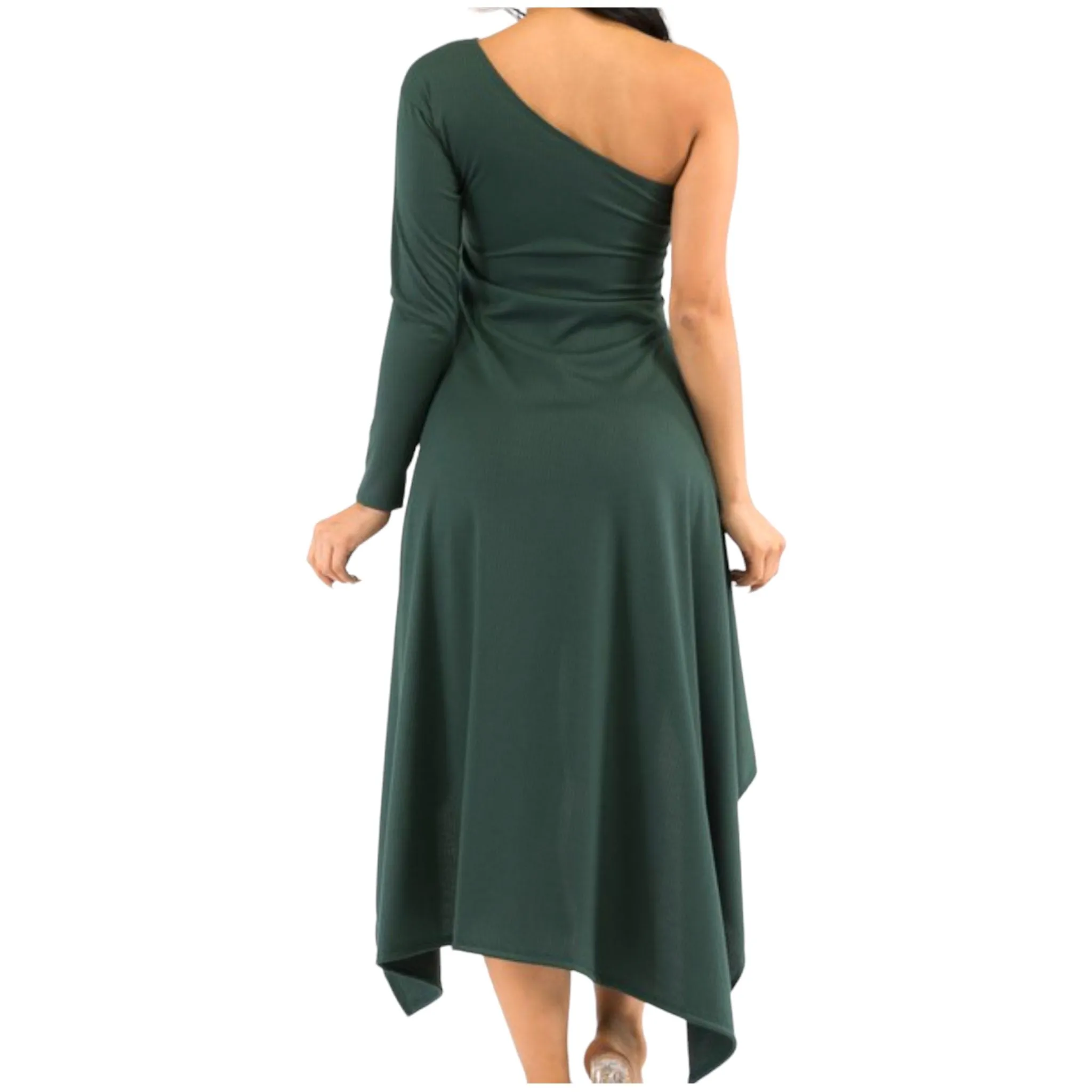 Plus Size Women’s Emerald Green One Shoulder Dress