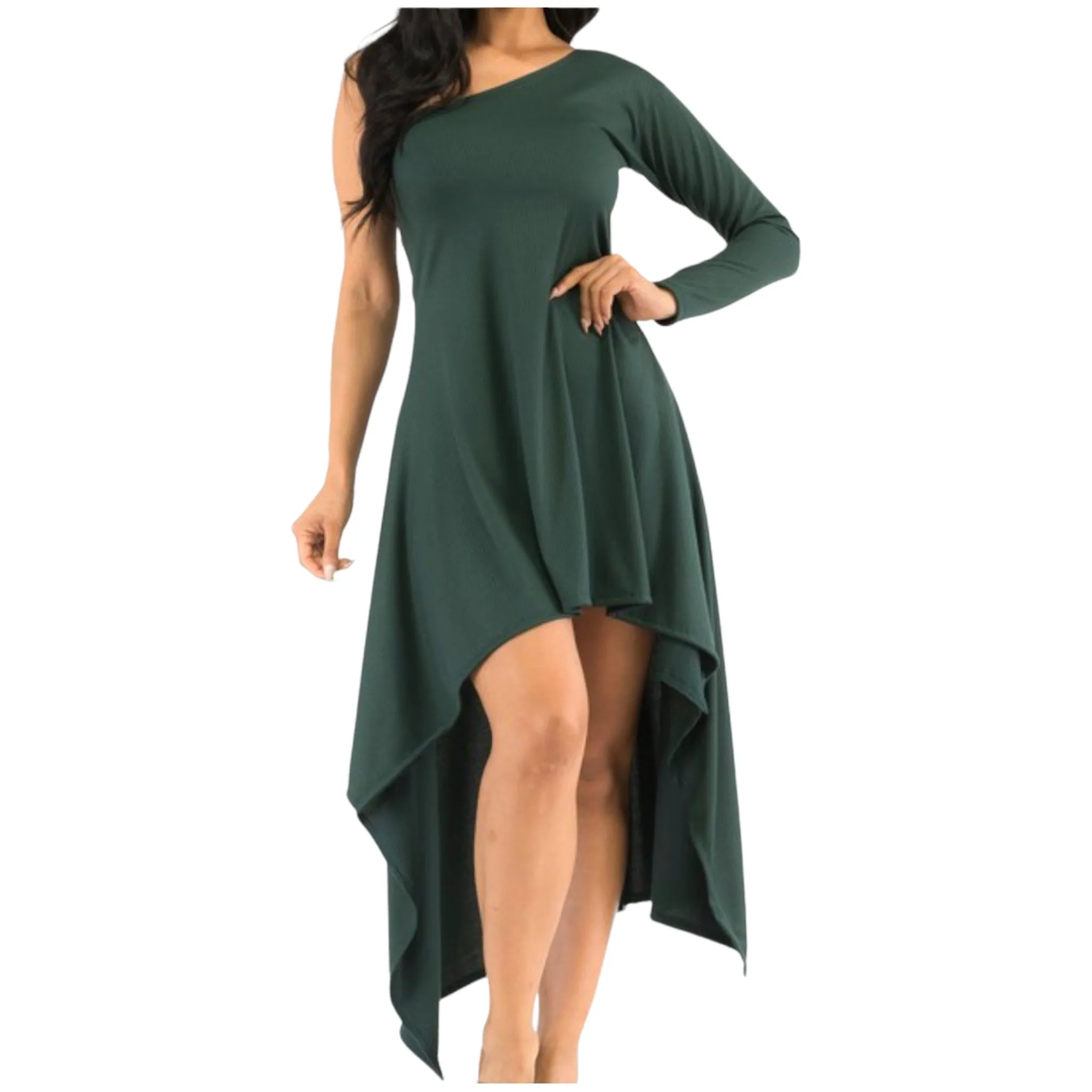 Plus Size Women’s Emerald Green One Shoulder Dress