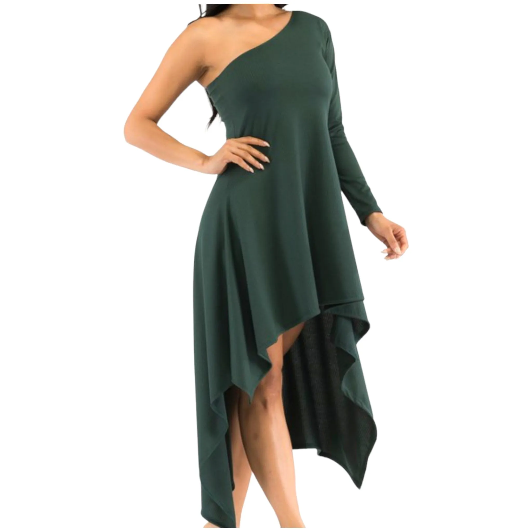 Plus Size Women’s Emerald Green One Shoulder Dress