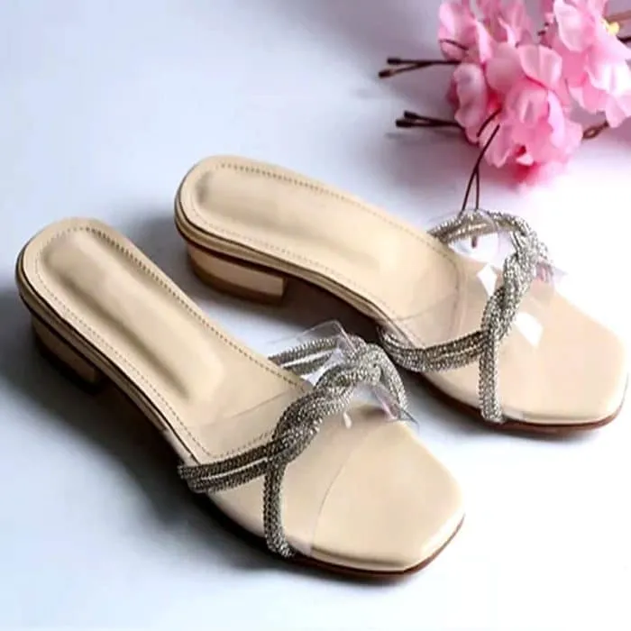 Rhinestone Vinyl Heels Flat Sandals