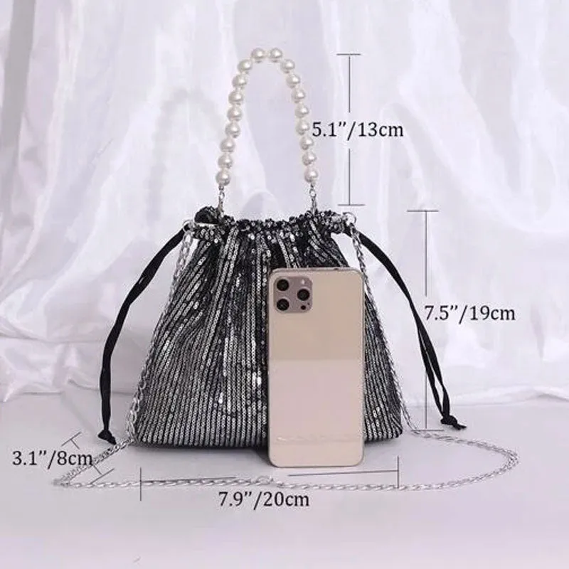 Sequin Clutch Bag Pearl Beaded Chain Handbags Wedding Purse Evening Bag