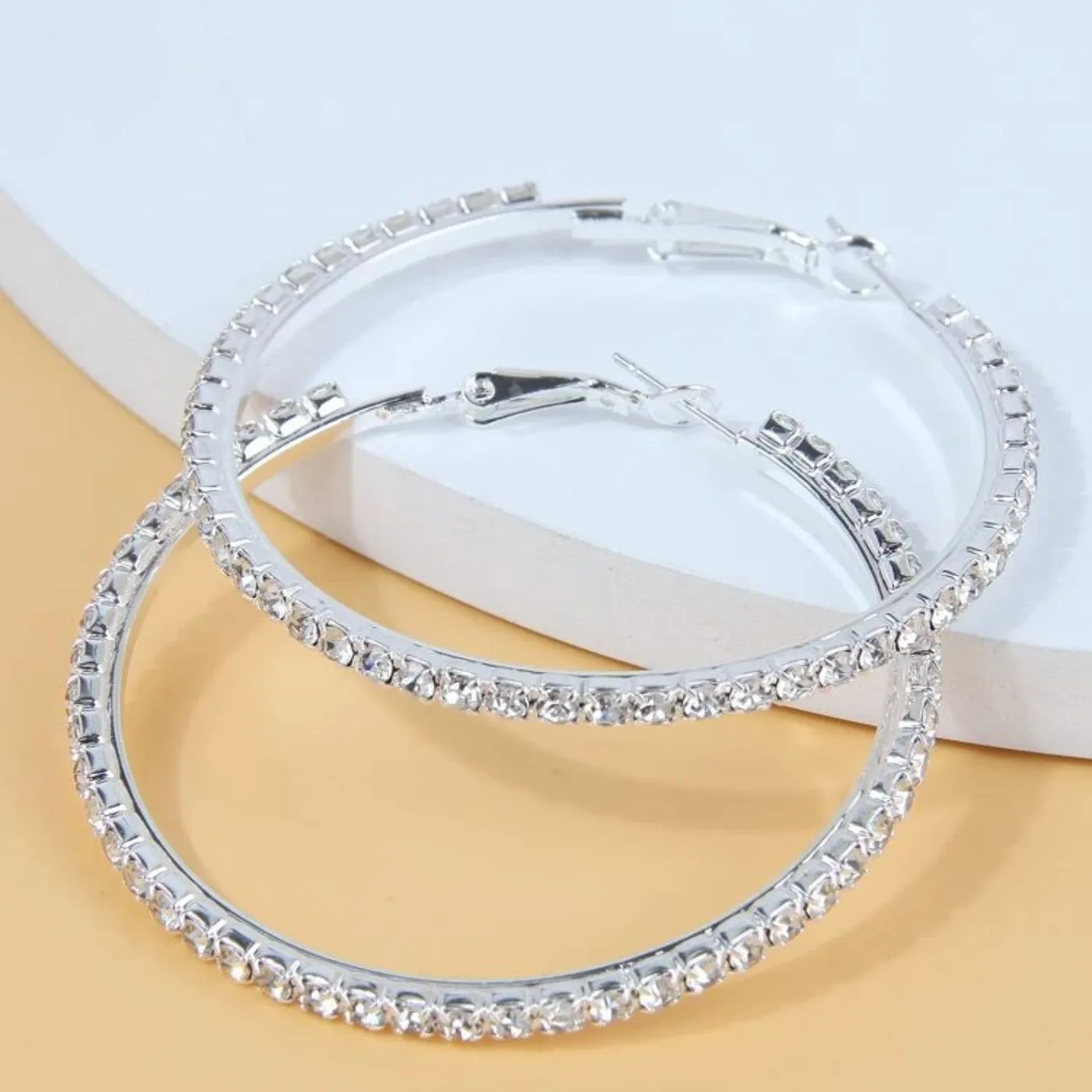 Silver Zircon Large Hoop Earrings For Women