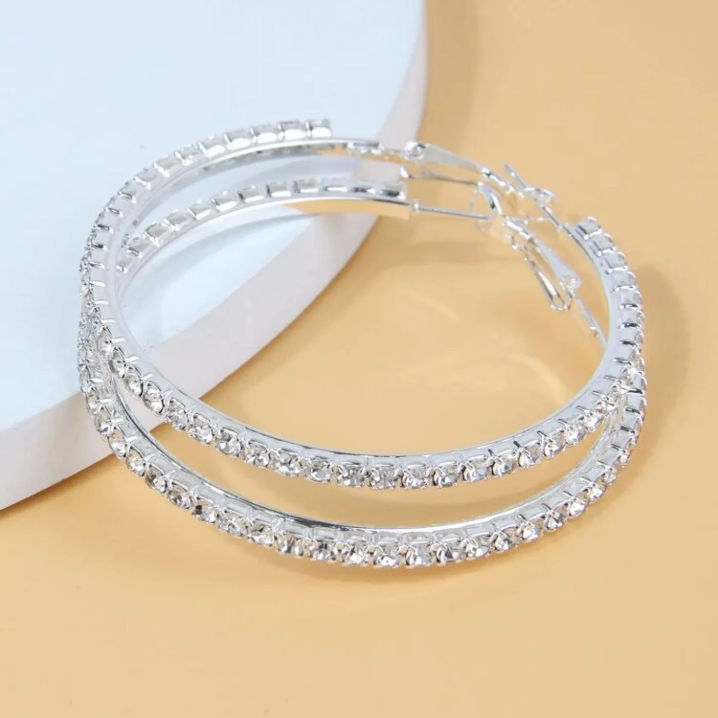 Silver Zircon Large Hoop Earrings For Women