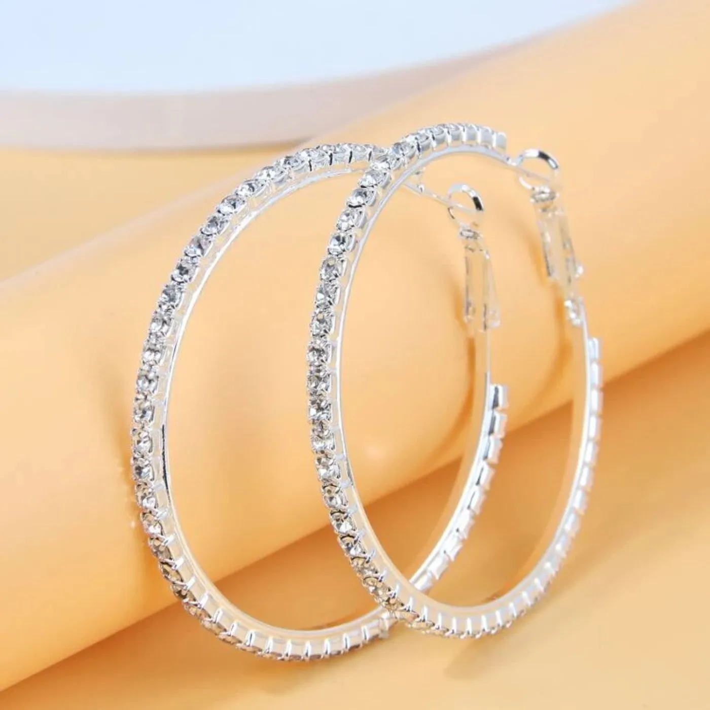 Silver Zircon Large Hoop Earrings For Women