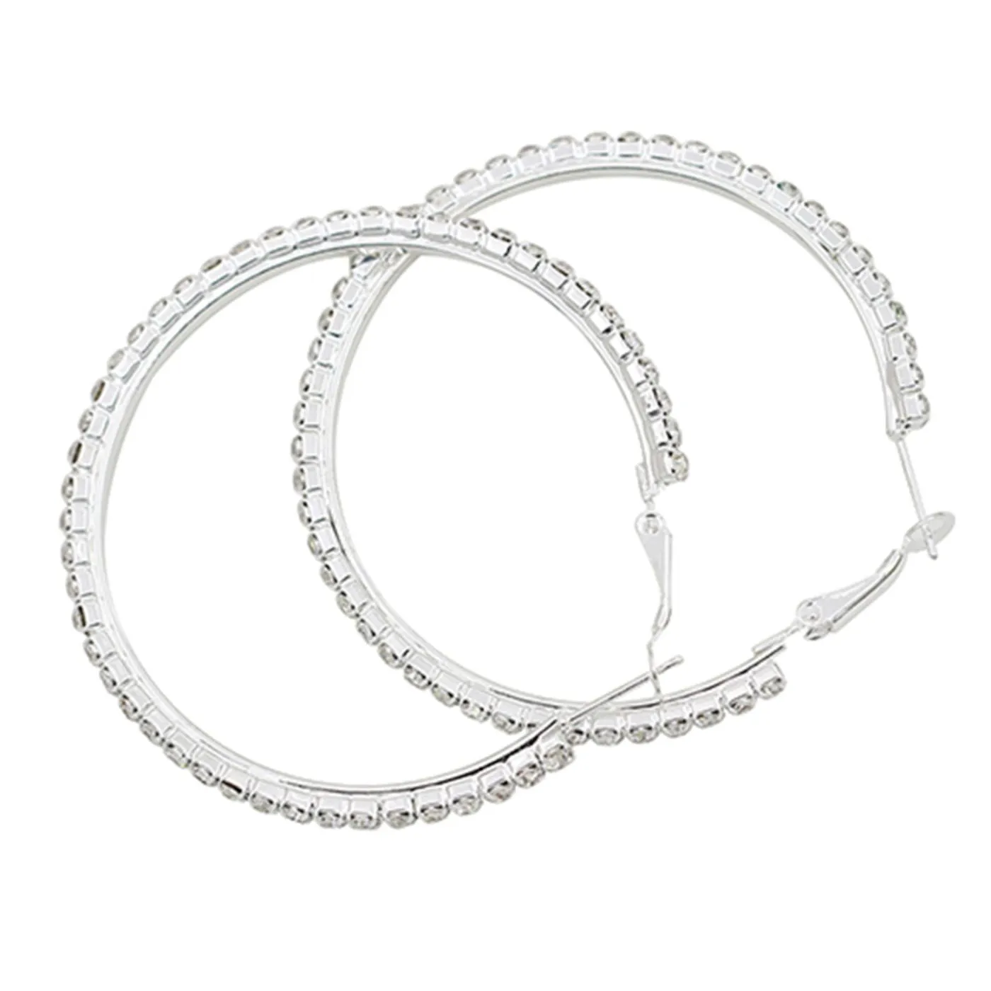 Silver Zircon Large Hoop Earrings For Women