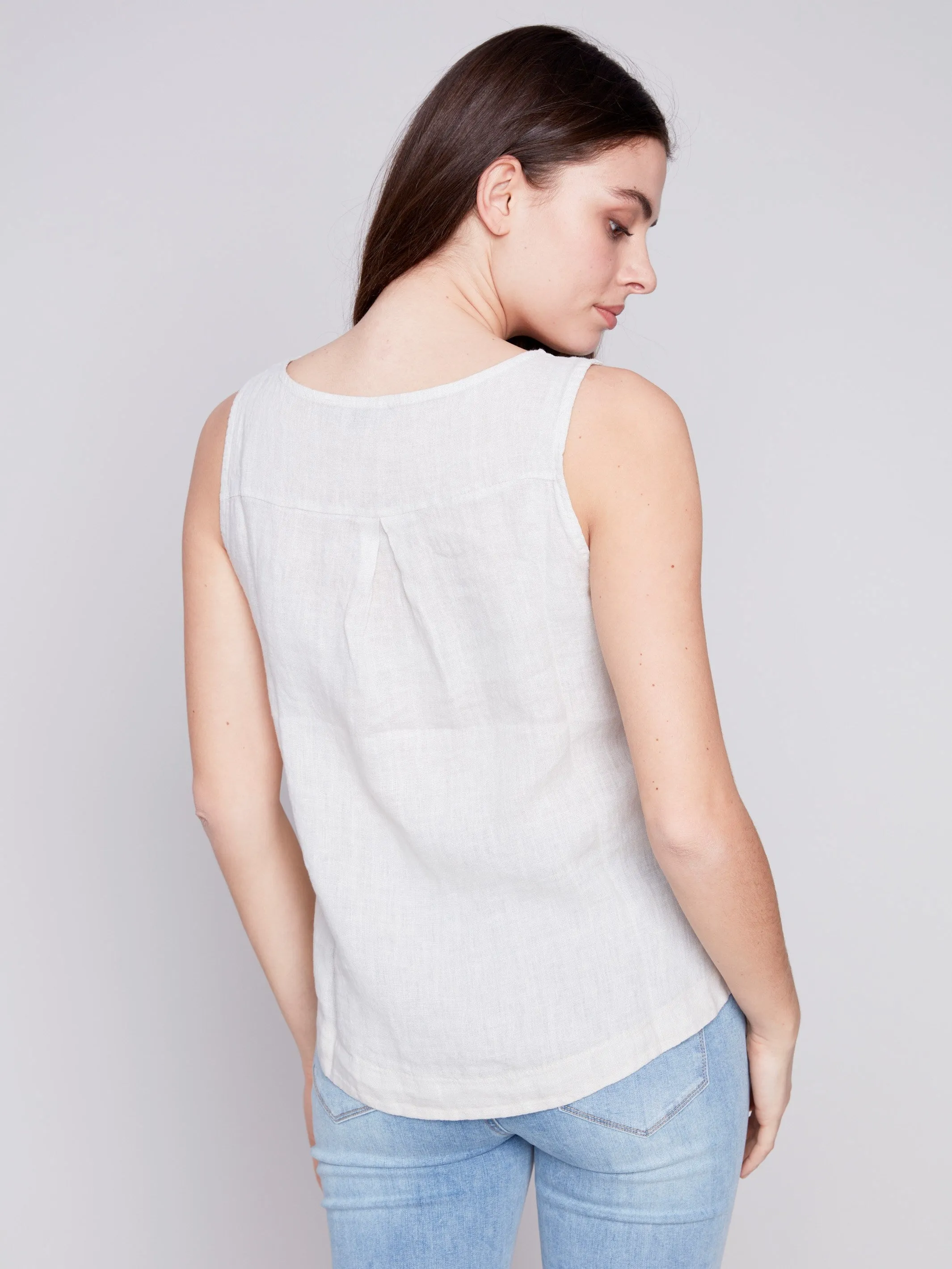 Sleeveless Linen Top with Side Buttons - Natural