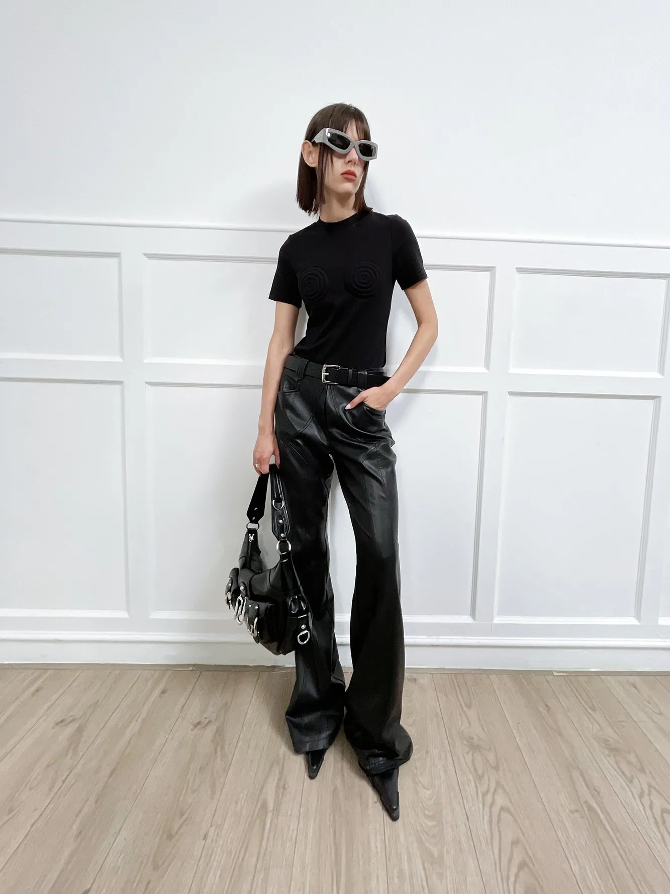 Split line leather pants