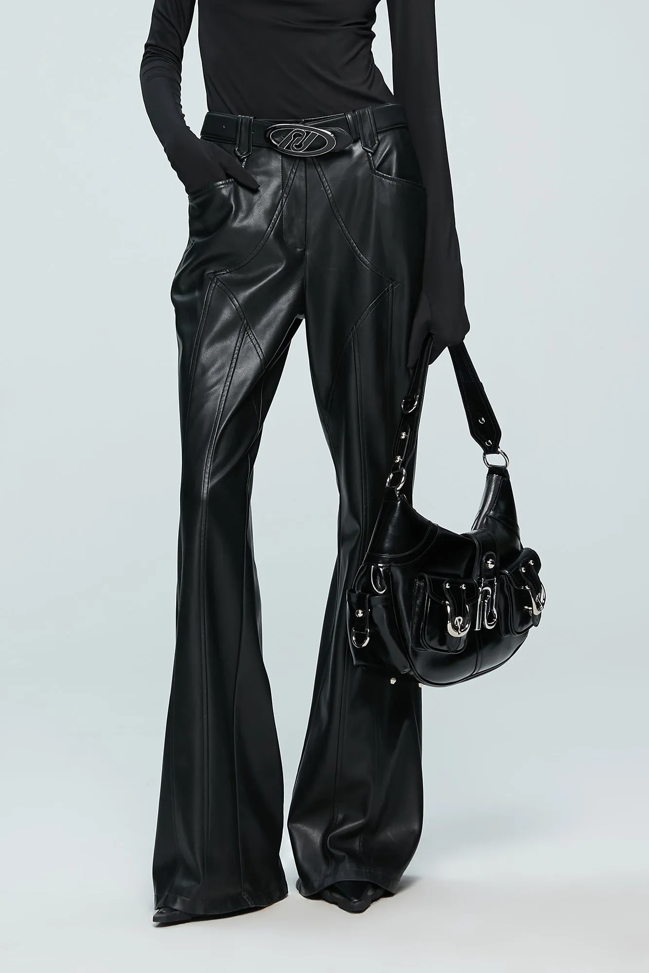 Split line leather pants