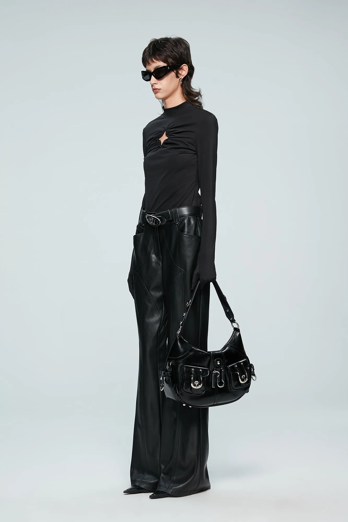 Split line leather pants