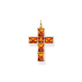 STERLING SILVER YELLOW GOLD PLATED MAGIC STONES COGNAC SMALL CROSS PENDANT