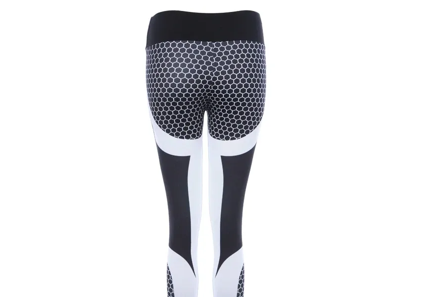 Streamline-Black & White  Women Mesh Print High Waist Elastic