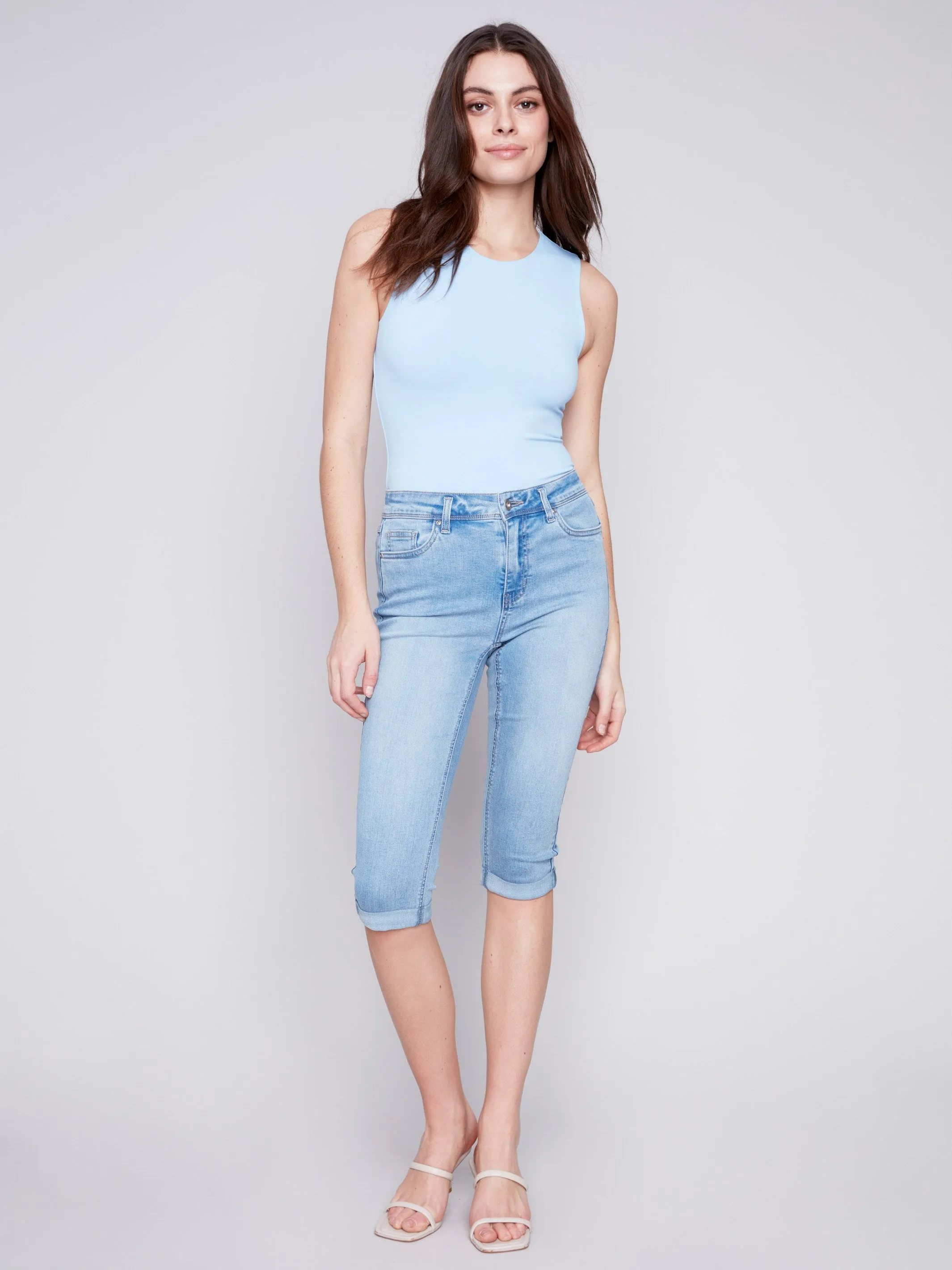 Stretch Denim Pedal Pusher Pants - Light Blue