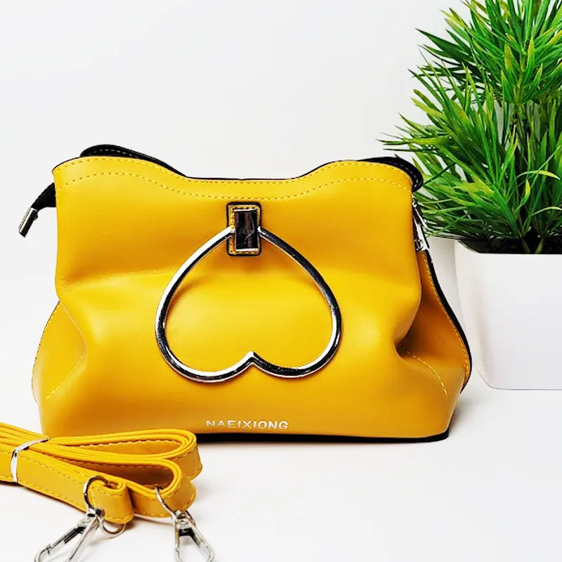 Top Heart Shaped Metal Handle Leather Side Bag for Girls