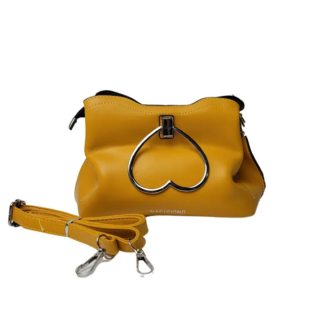 Top Heart Shaped Metal Handle Leather Side Bag for Girls