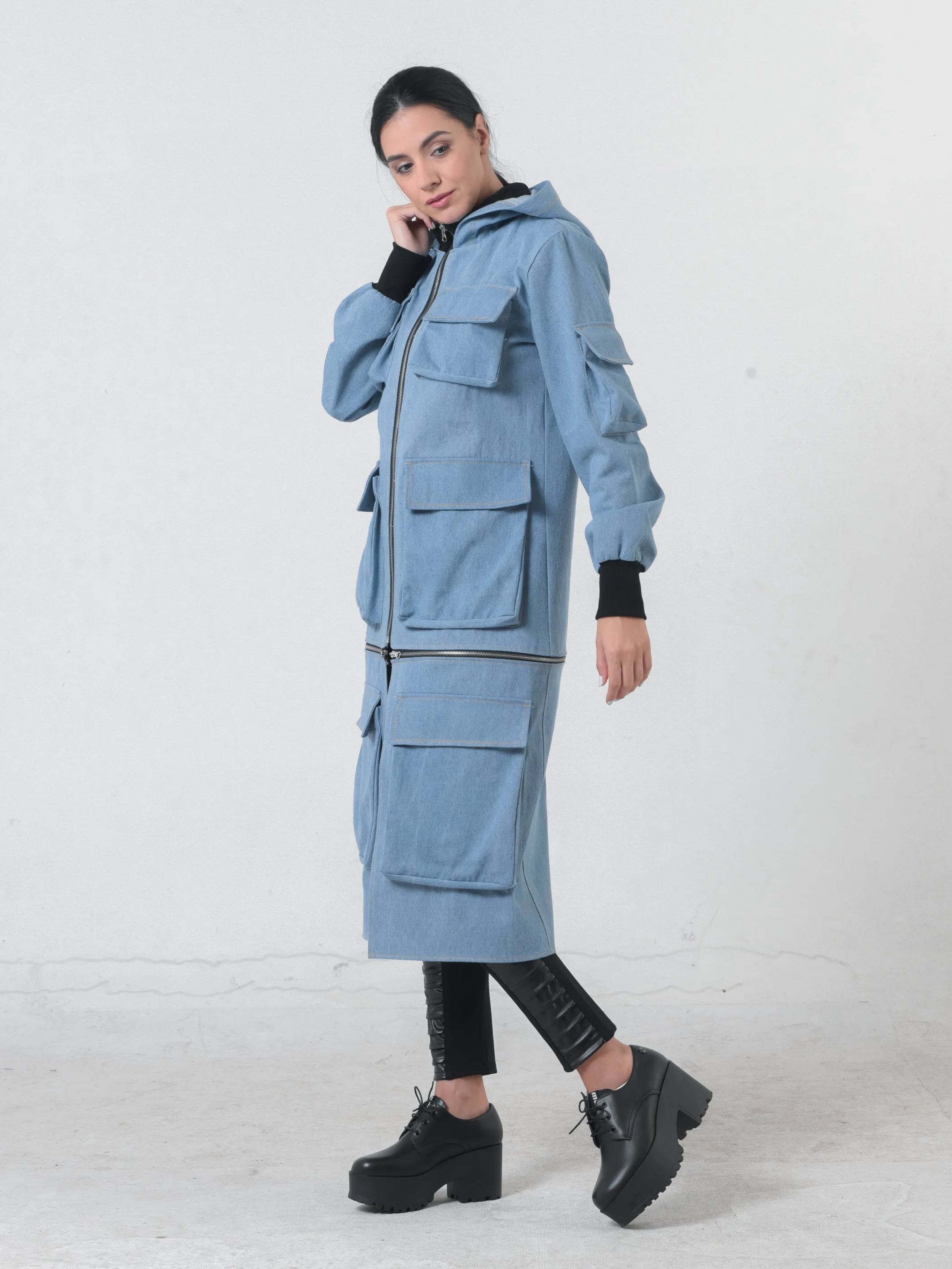 Two-In-One Hooded Denim Jacket