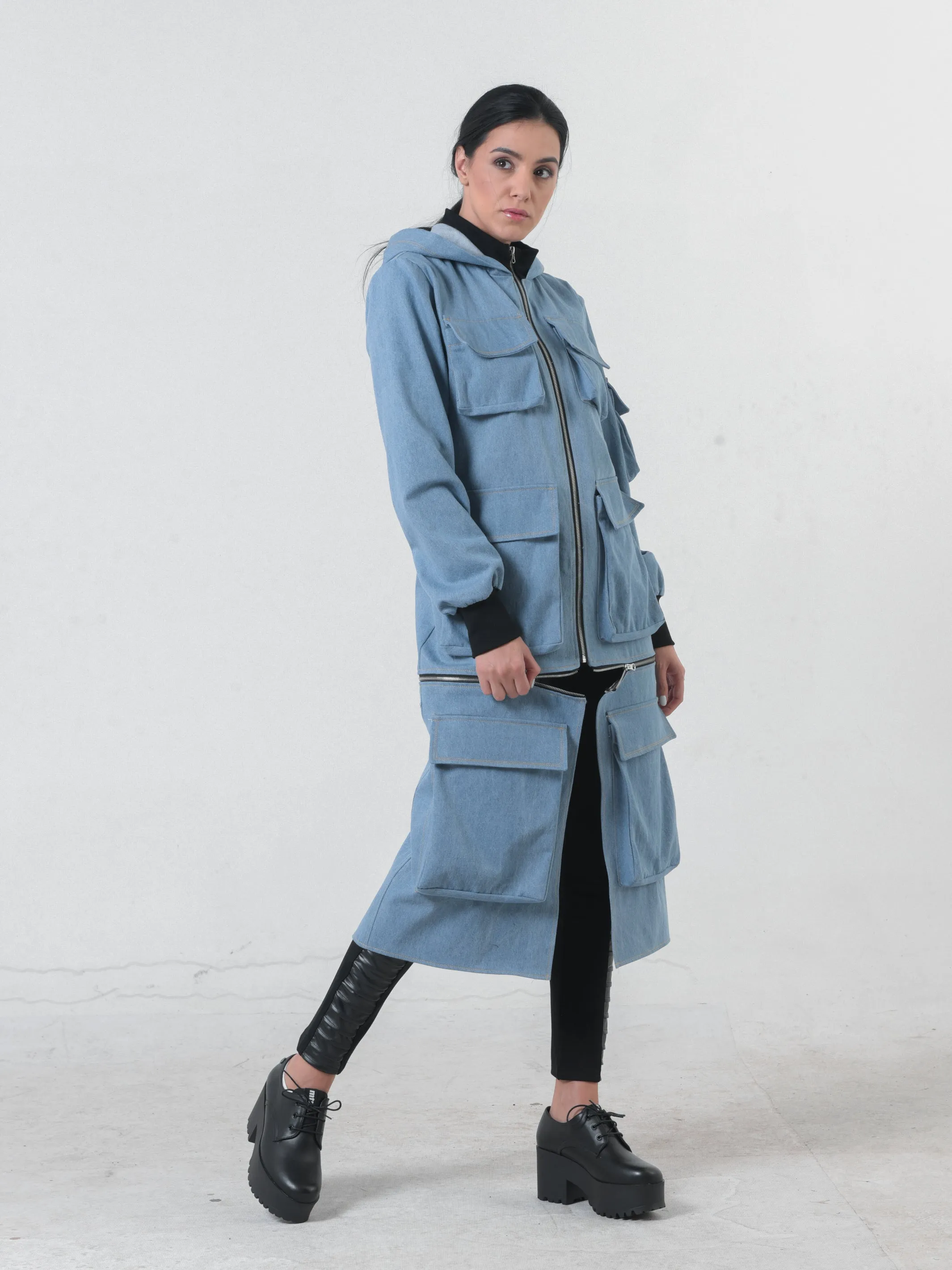 Two-In-One Hooded Denim Jacket