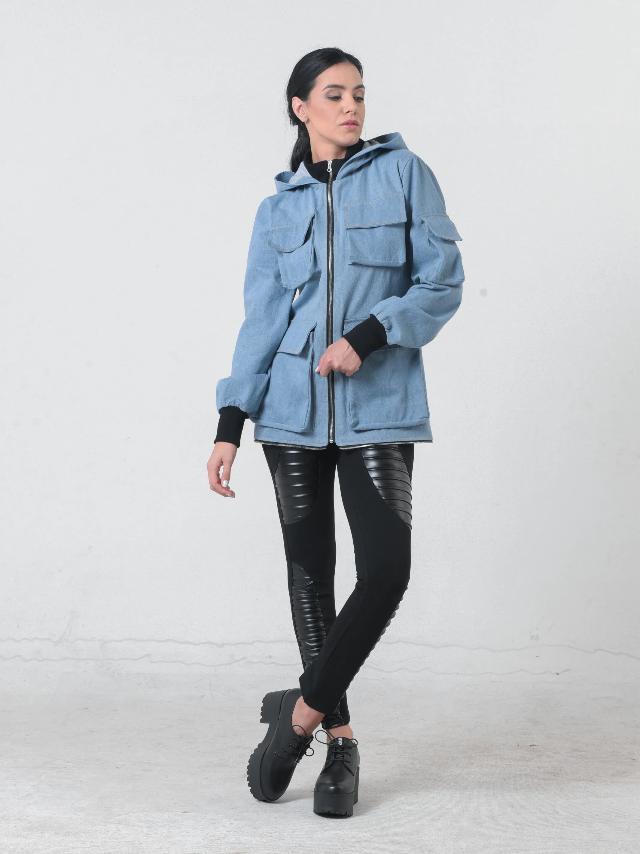 Two-In-One Hooded Denim Jacket