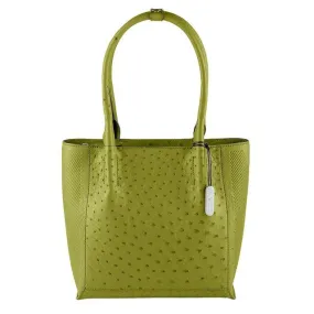 Via Veneta Vada Ostrich Quill Leather Handbag | Lime Green