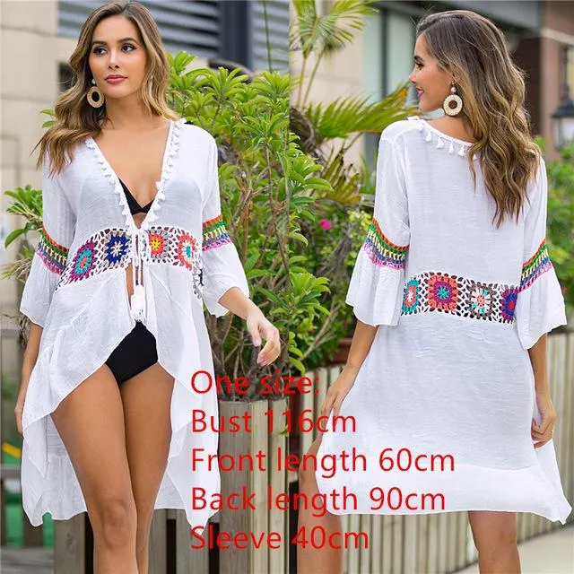 Woman Yellow Beach Cover Up Dress Fringe Tunic Beachwear