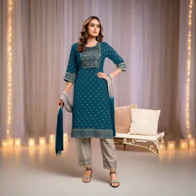 Women Blue Naira Cut Party Wear Kurta Suit