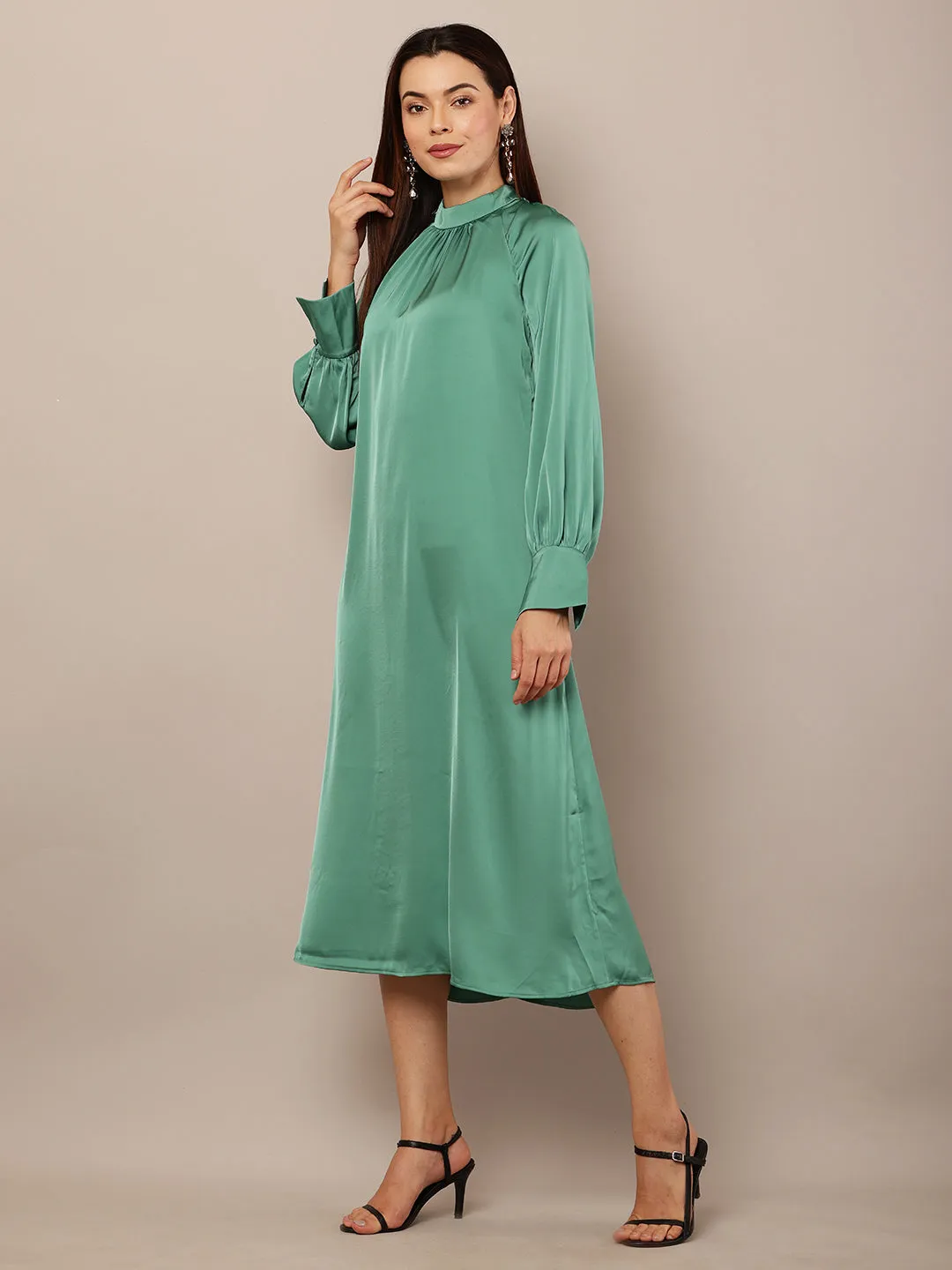 Women Dark Turquoise Balloon Sleeve Dress