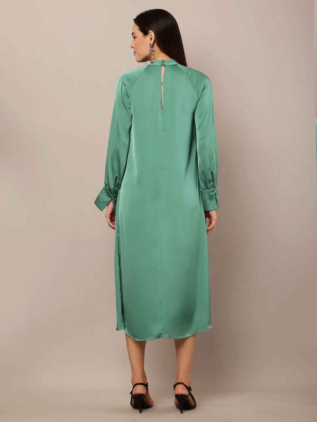 Women Dark Turquoise Balloon Sleeve Dress