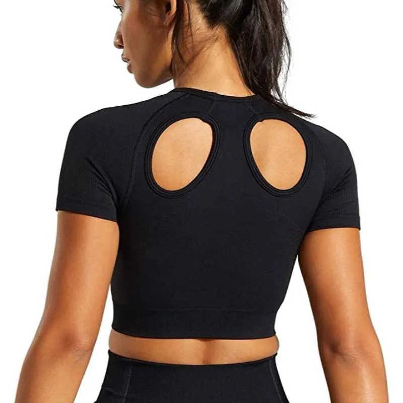 Workout Seamless Open Back Short Sleeves Top