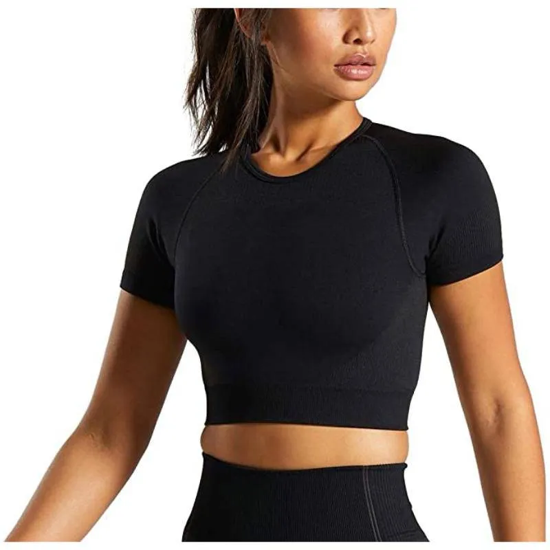 Workout Seamless Open Back Short Sleeves Top