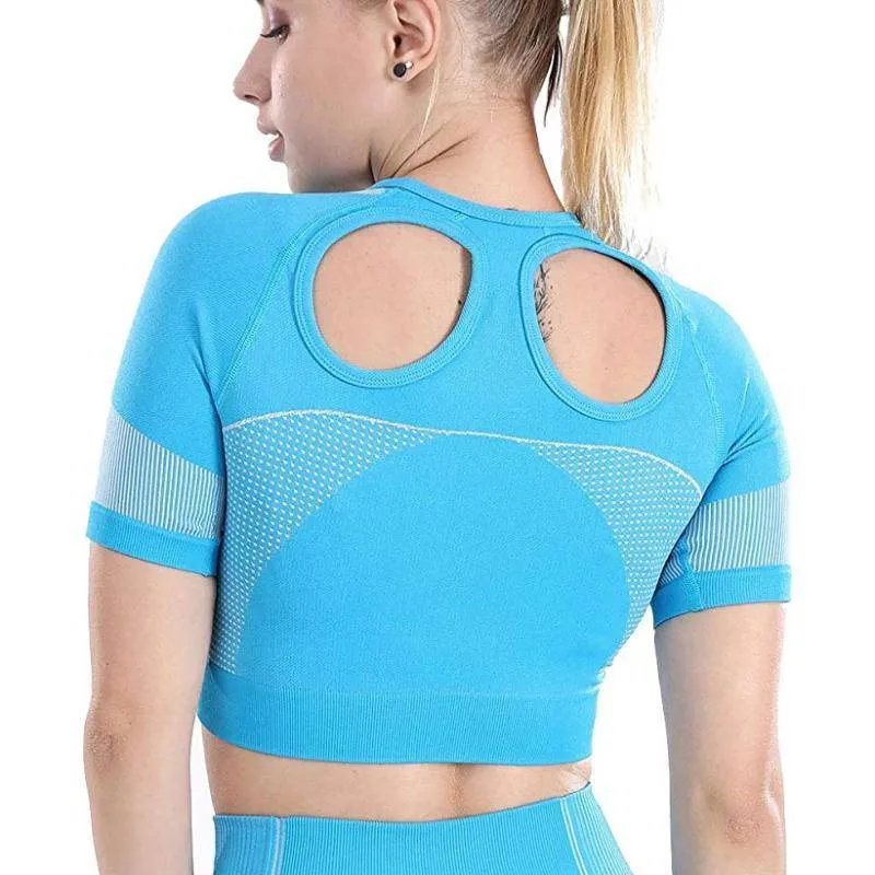 Workout Seamless Open Back Short Sleeves Top