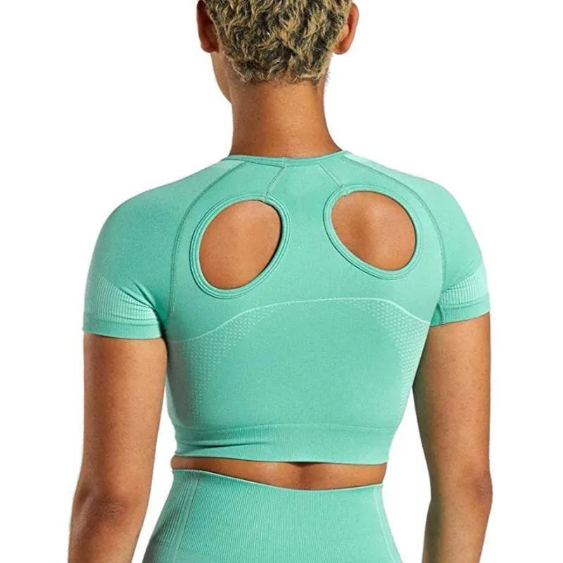 Workout Seamless Open Back Short Sleeves Top